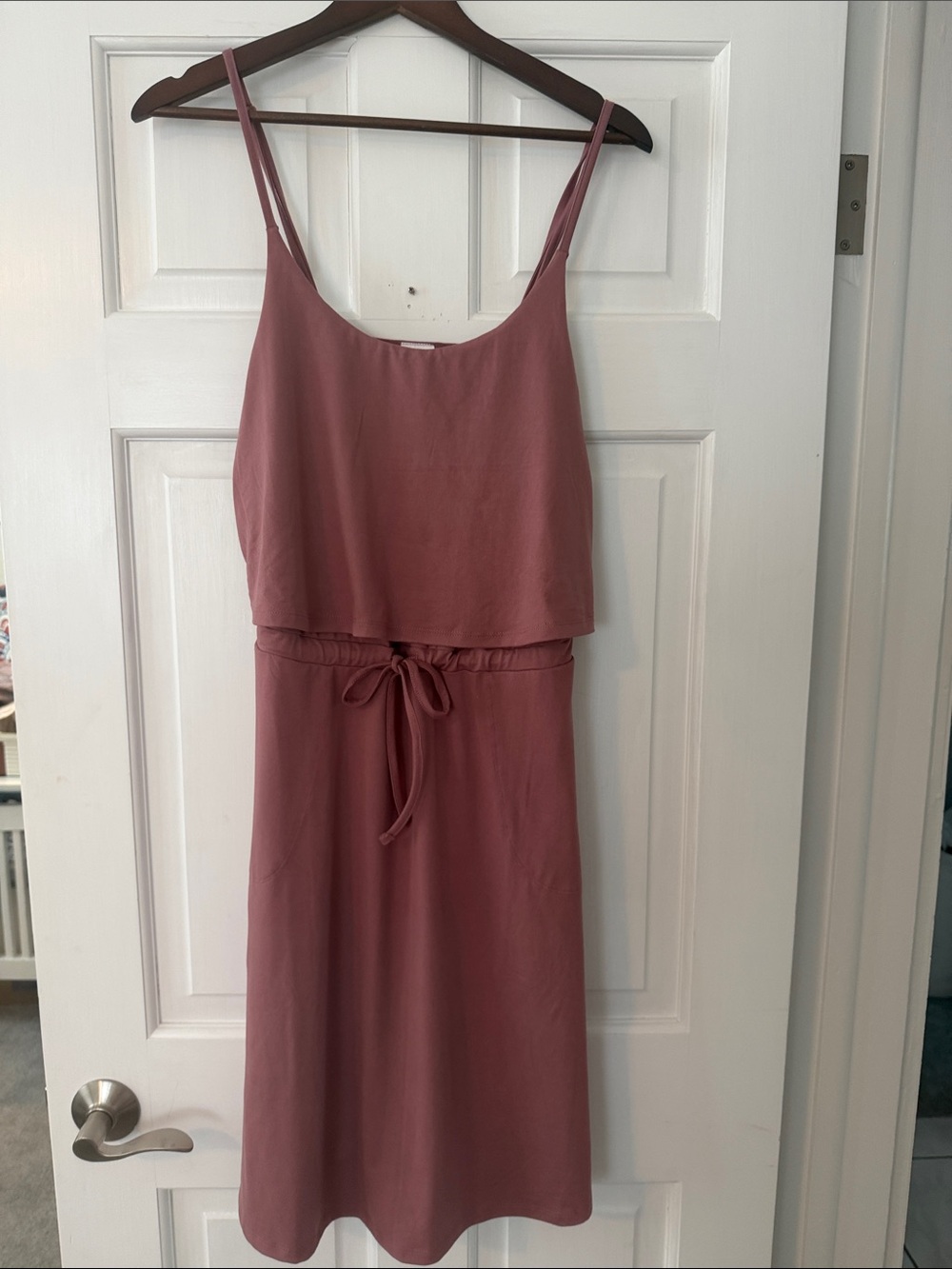 Spaghetti Strap Dusty Rose Midi Dress with Drawstring Waist